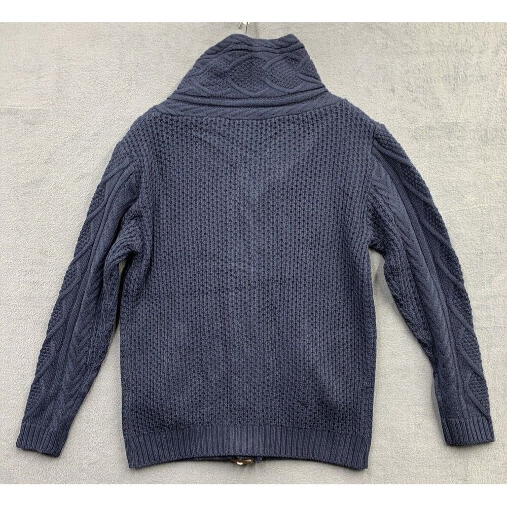 Mock Neck Chunky Knit Sweater Men’s Size L Blue Long Sleeves Pockets Toggles - Picture 3 of 13